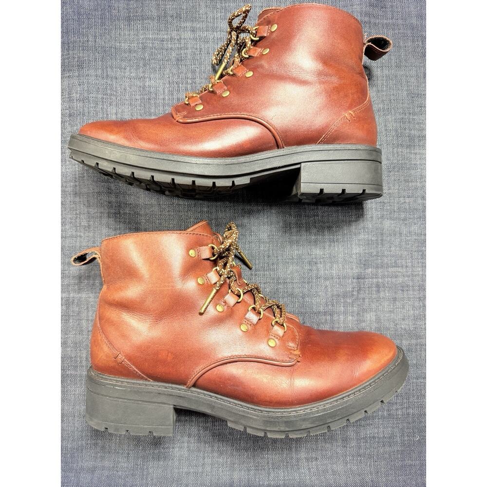 Cole Haan Grand OS Waterproof Leather Combat Boot Lug Sole Cognac Tan Hike 9.5 B - Picture 3 of 14